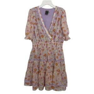 Taylor Purple Orange Floral Tiered Midi Dress Garden Party Cottage Size 12